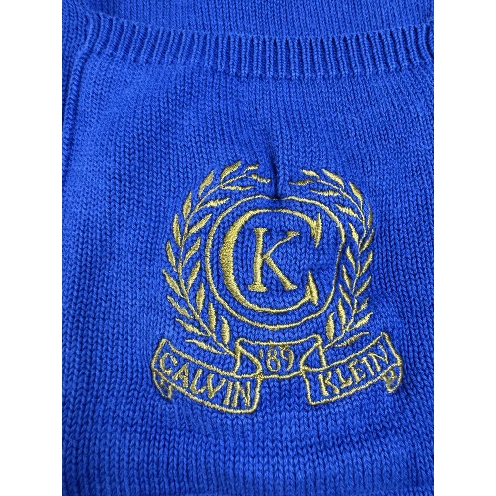 Calvin Klein Sweater Mens L Pullover Blue Cotton Casual distressed 89 Collection